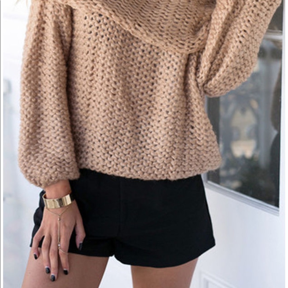Khaki Off Shoulder Chunky Knitted Sweater